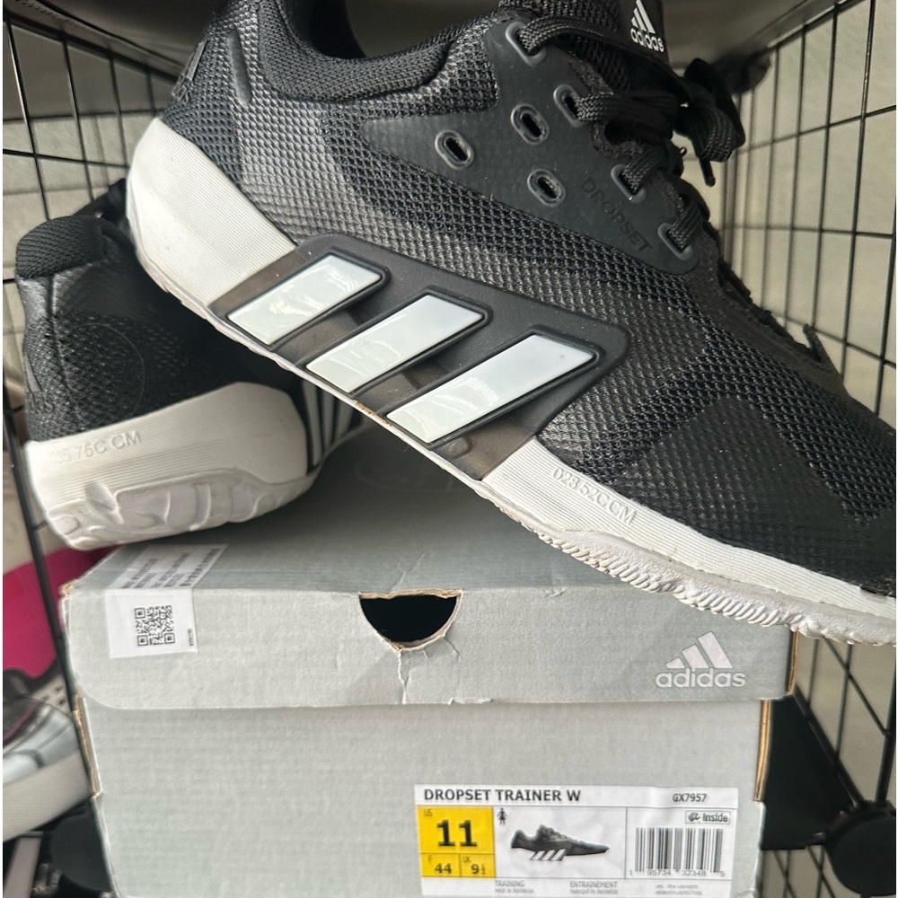 Adidas size 11, black and white sneakers weight training, almost new women’s
